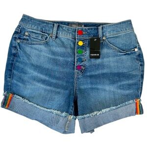 Torrid Pride LGBTQ Rainbow Button Fly Cuffed Shorts Sz 10 NWT
